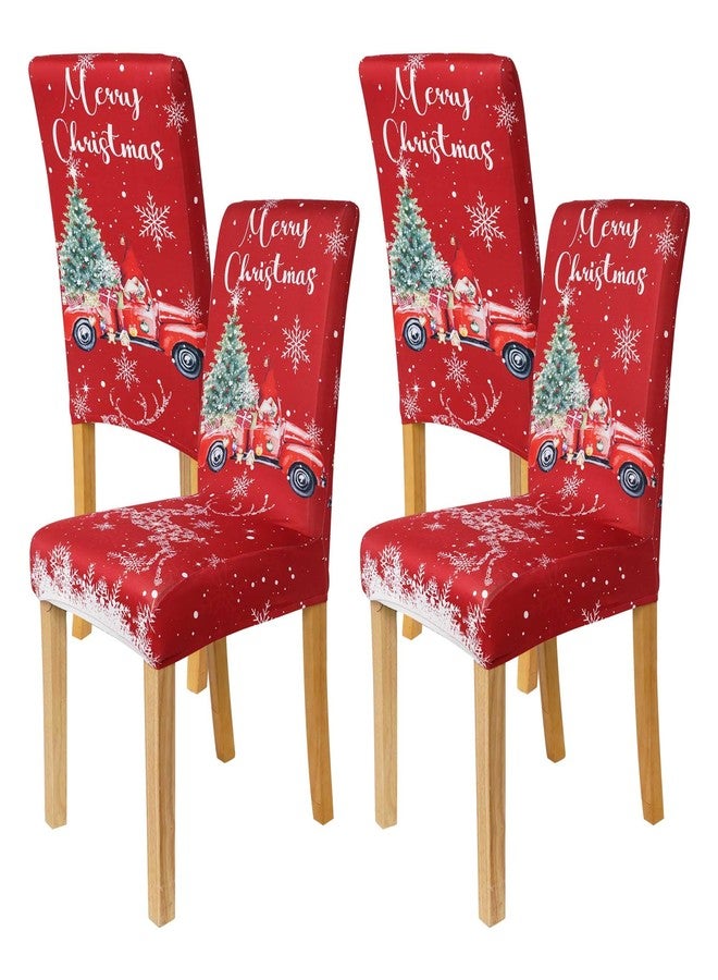 PyreneanHaven Christmas Chair Covers Set of 4, Christmas Decorations Stretch Removable Washable Dining Room Chair Protector Slipcovers for Xmas Decor Holiday Party Kitchen Home Decorations (Red Truck, 4 PCS) - Image 1